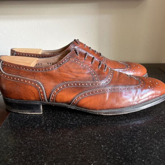 SALVATORE FERRAGAMO Men's Wingtip Oxford Leather Shoes 11 B Cognac Brown Italy - Picture 6 of 16